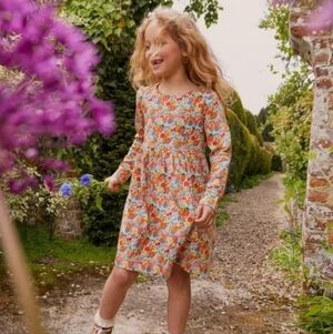 Mini Boden Kids Floral Dress in Orange and Khaki Size 7/8